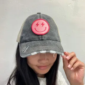 Hot Pink Lightning Face Vintage Distressed Baseball Cap Hot Pink Lightning Face Vintage Distressed Baseball Cap