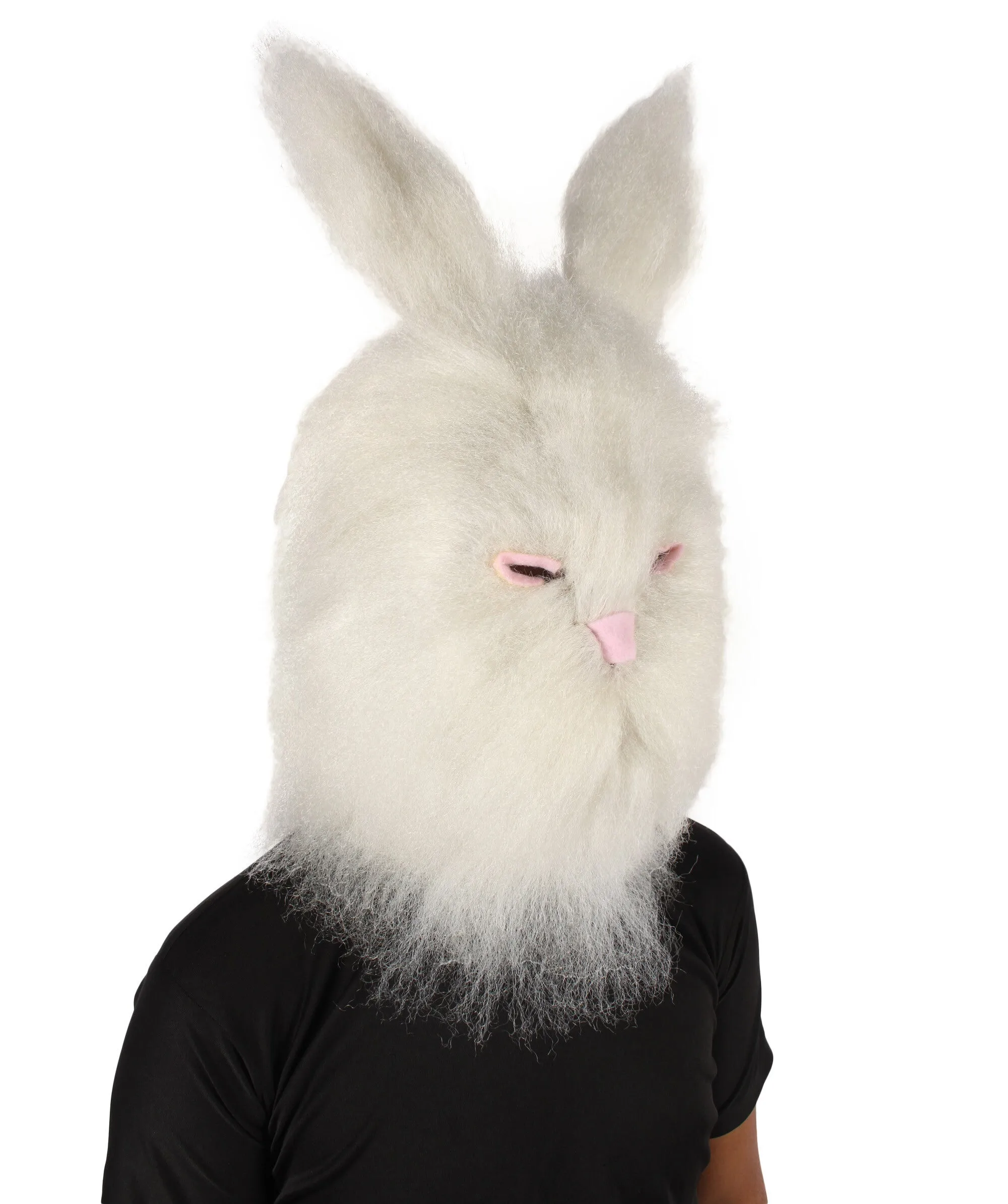HPO Adult Unisex White Furry Easter Bunny Mask| Best for Halloween and Cosplay| Flame-retardant Synthetic Fiber