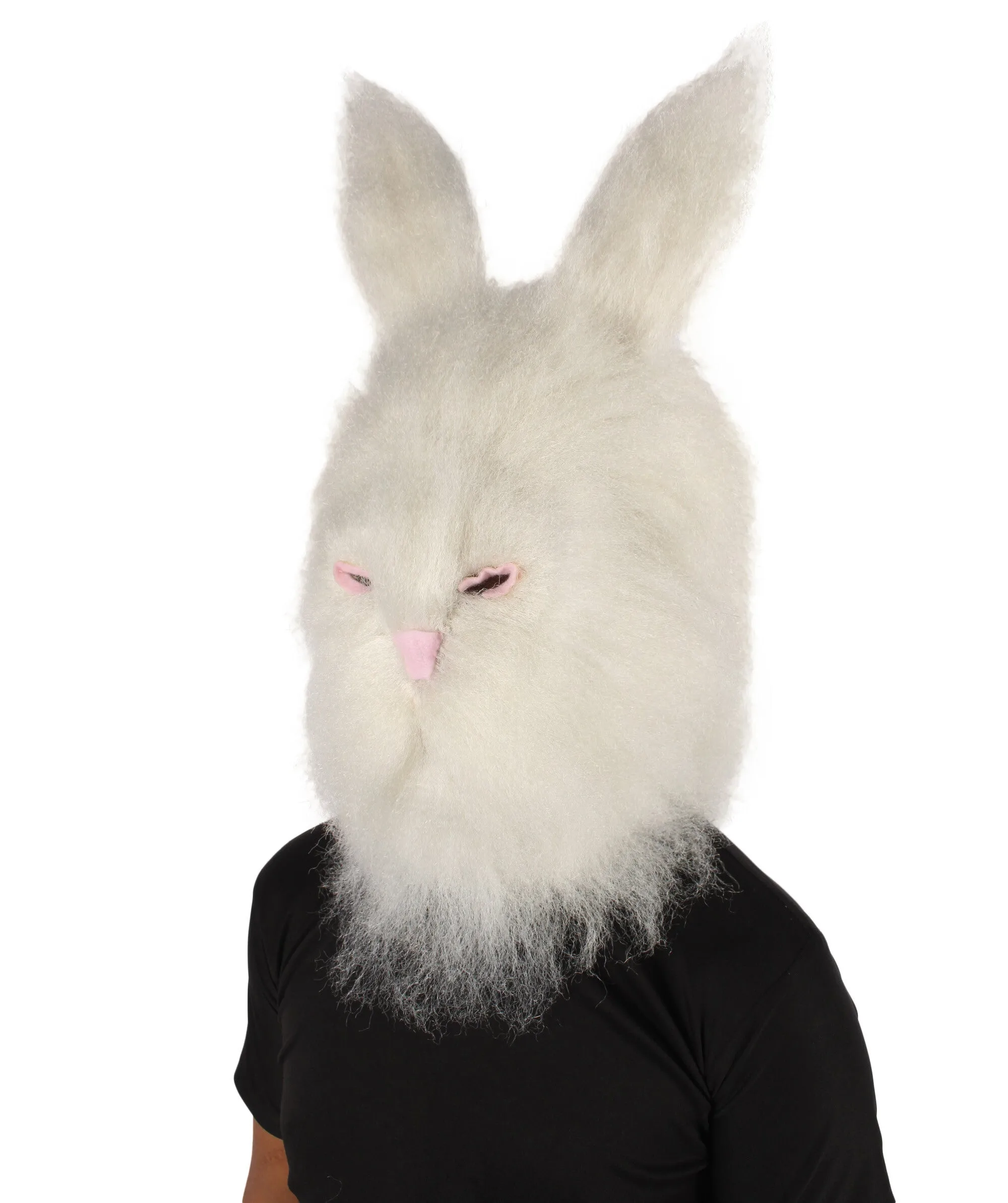 HPO Adult Unisex White Furry Easter Bunny Mask| Best for Halloween and Cosplay| Flame-retardant Synthetic Fiber