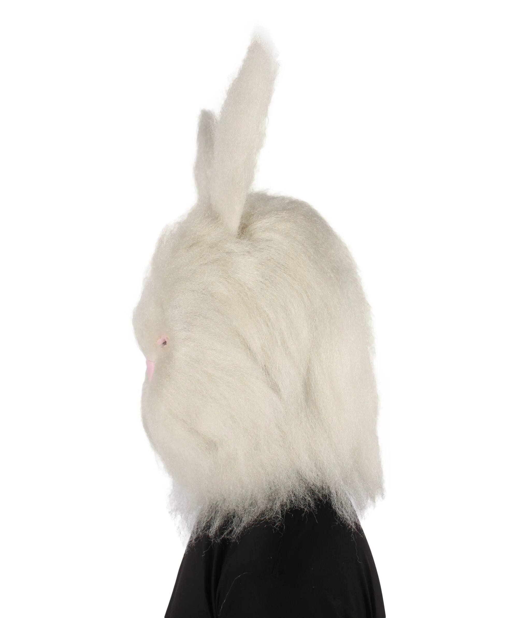 HPO Adult Unisex White Furry Easter Bunny Mask| Best for Halloween and Cosplay| Flame-retardant Synthetic Fiber
