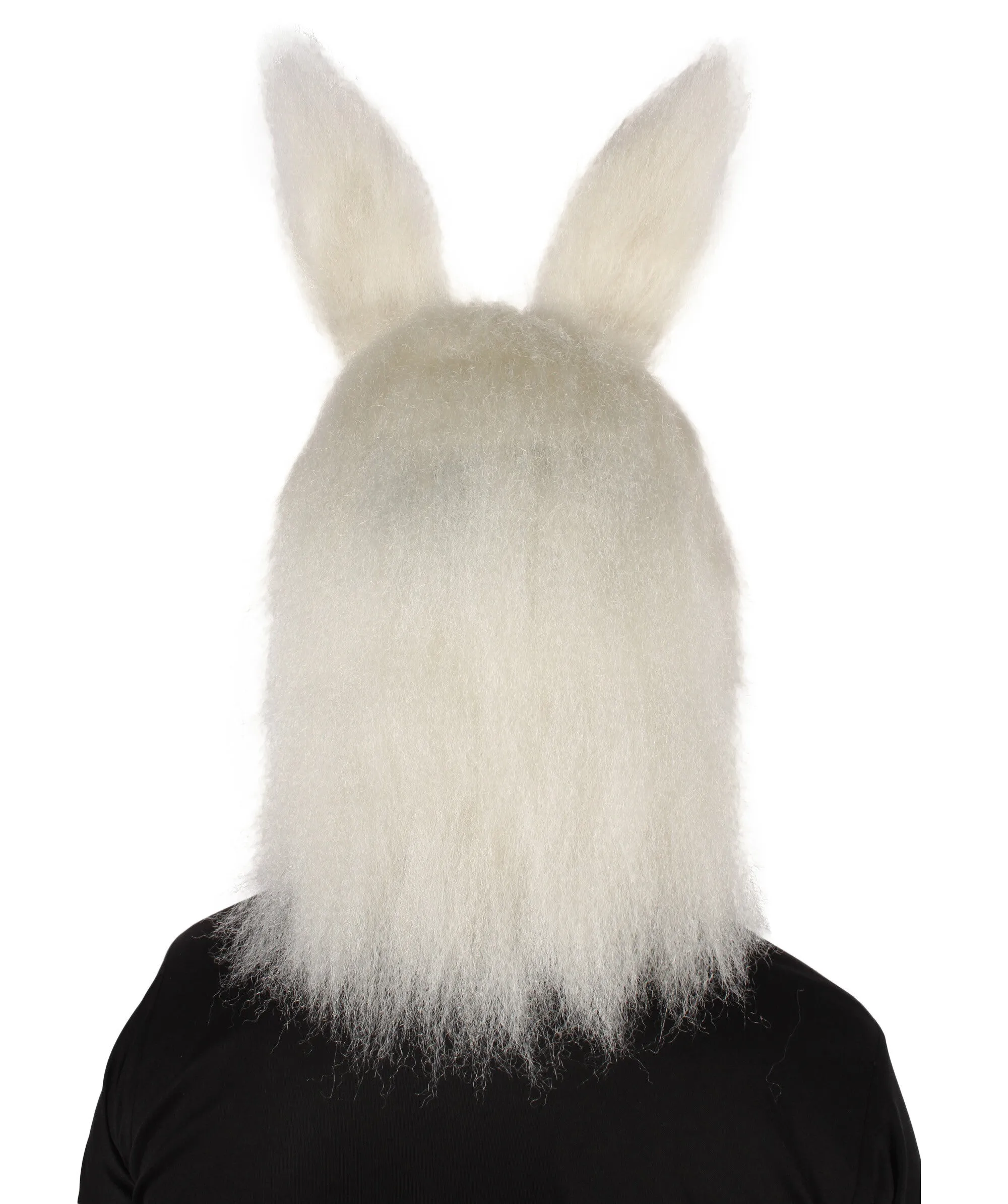 HPO Adult Unisex White Furry Easter Bunny Mask| Best for Halloween and Cosplay| Flame-retardant Synthetic Fiber