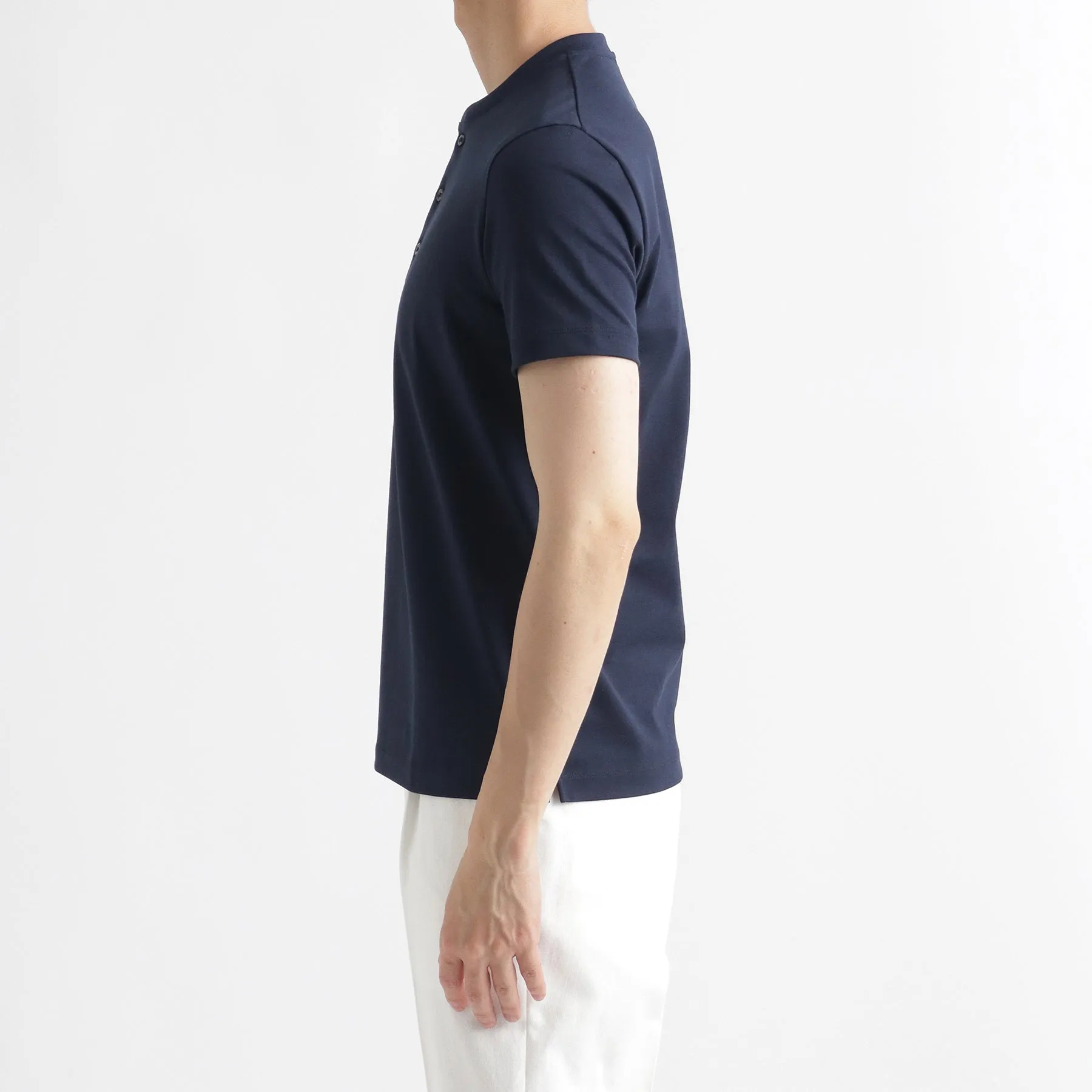 Hybrid Cotton Tailored Henley Neck T-shirt Color: Navy