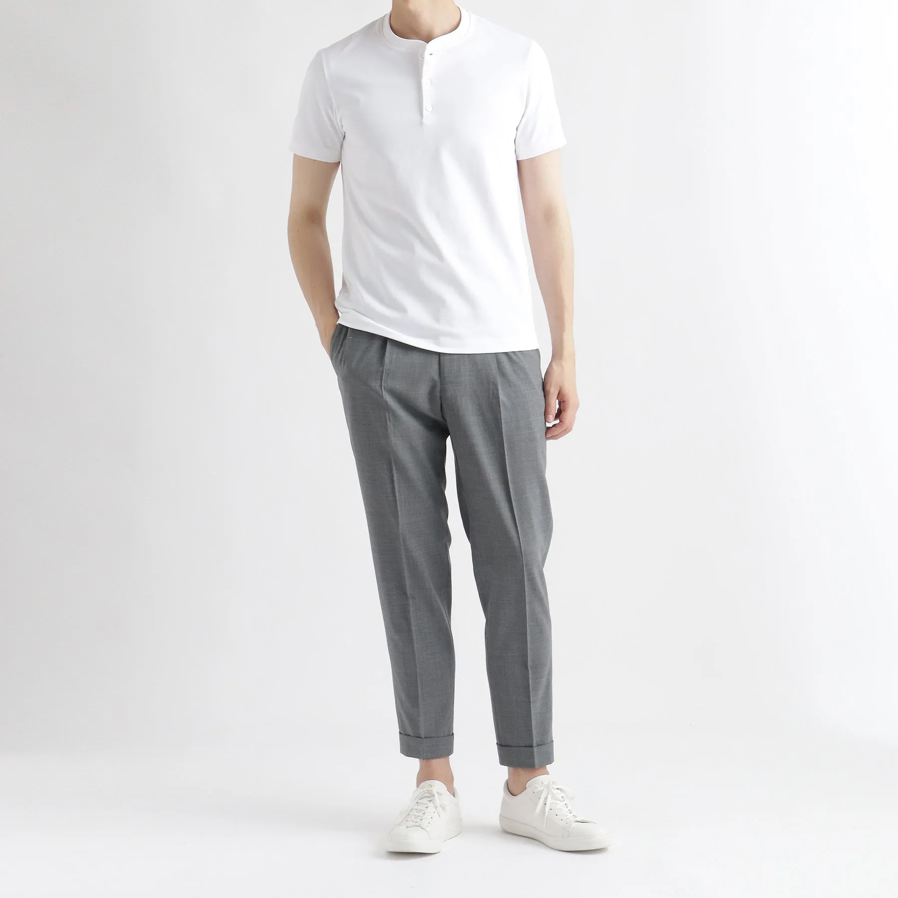 Hybrid Cotton Tailored Henley Neck T-shirt Color: White