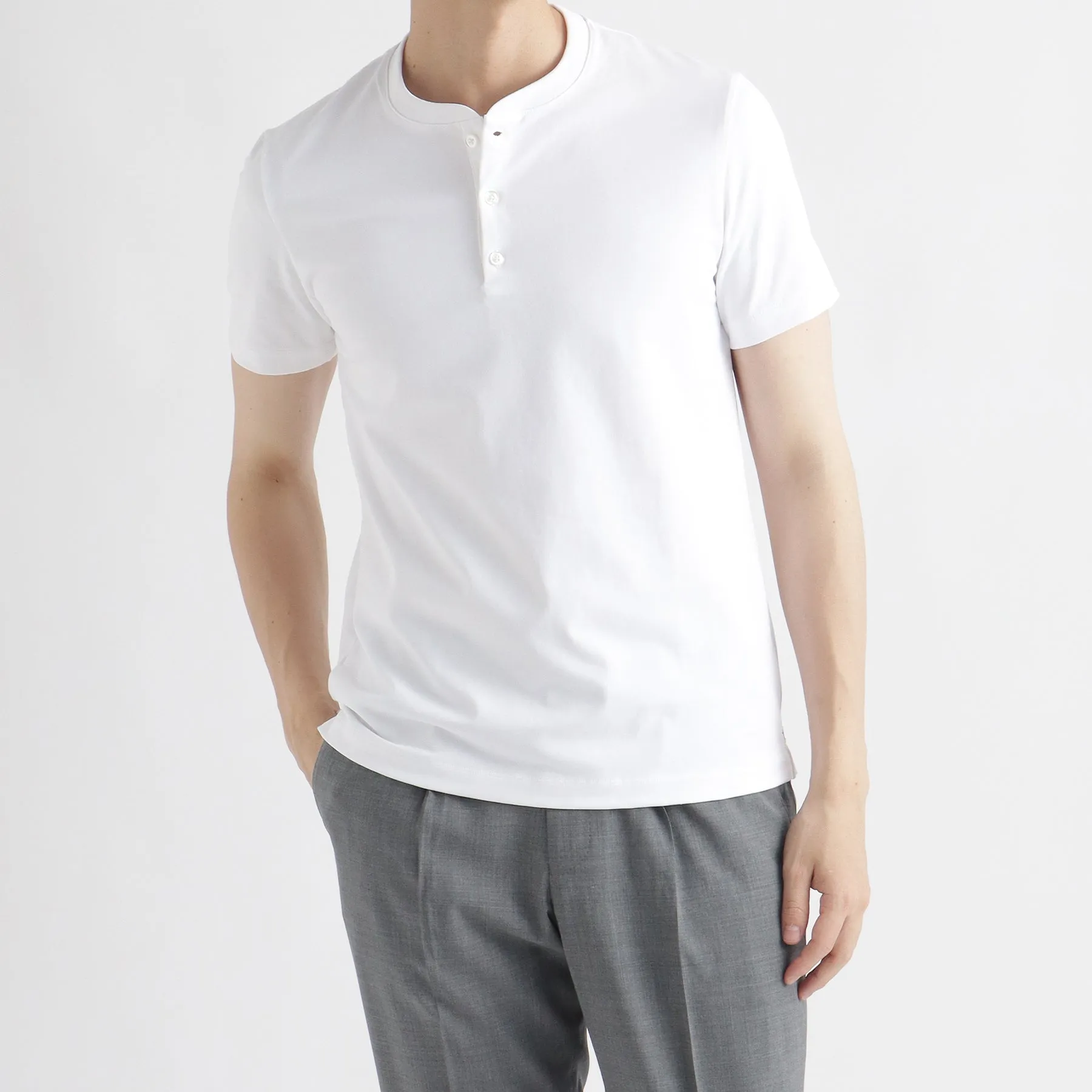 Hybrid Cotton Tailored Henley Neck T-shirt Color: White