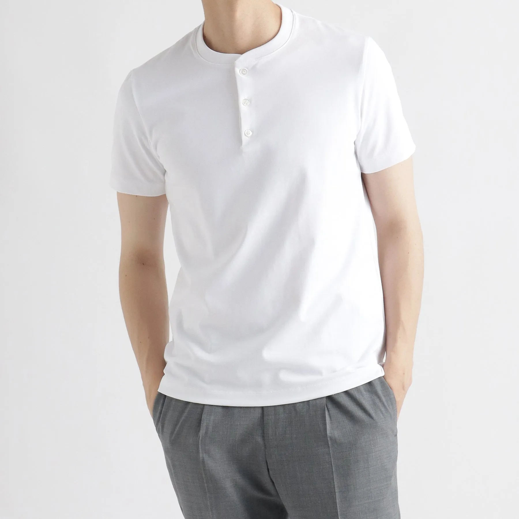 Hybrid Cotton Tailored Henley Neck T-shirt Color: White