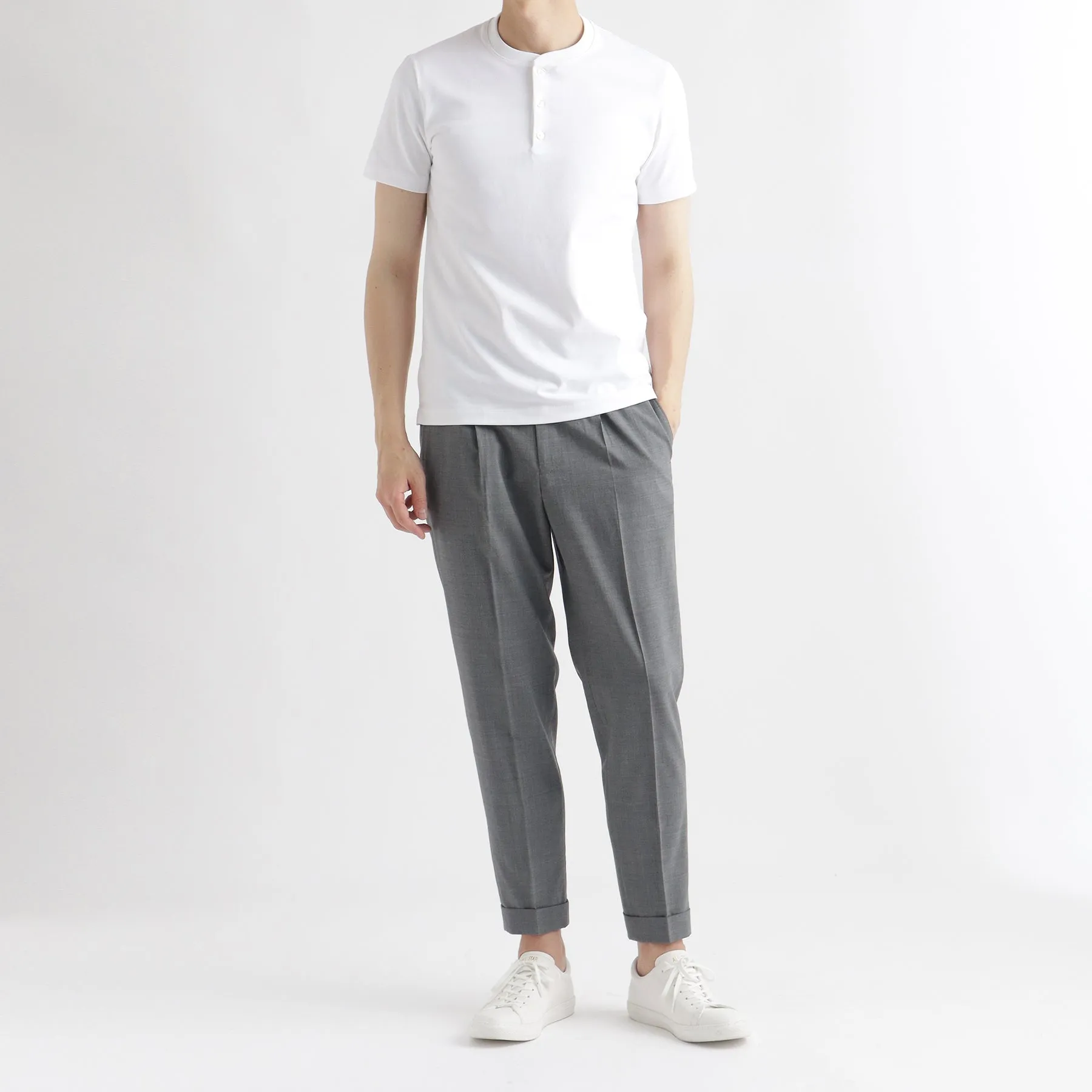 Hybrid Cotton Tailored Henley Neck T-shirt Color: White