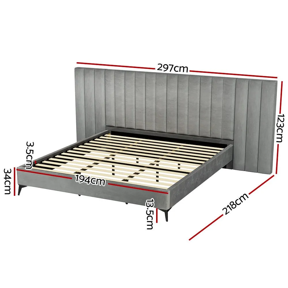 King Package | Burnett Bed Frame With Oversized Headboard Grey & Bonita Euro Top Mattress (Medium Firm)