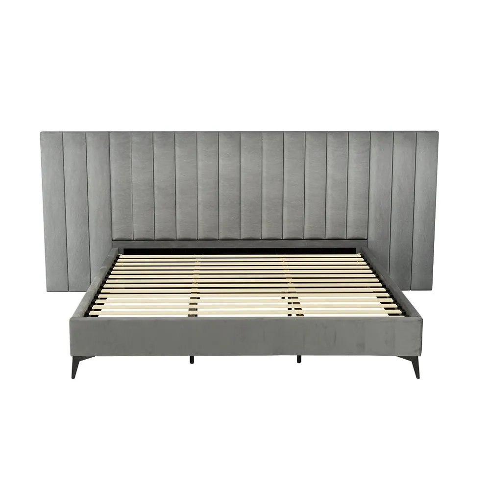 King Package | Burnett Bed Frame With Oversized Headboard Grey & Bonita Euro Top Mattress (Medium Firm)