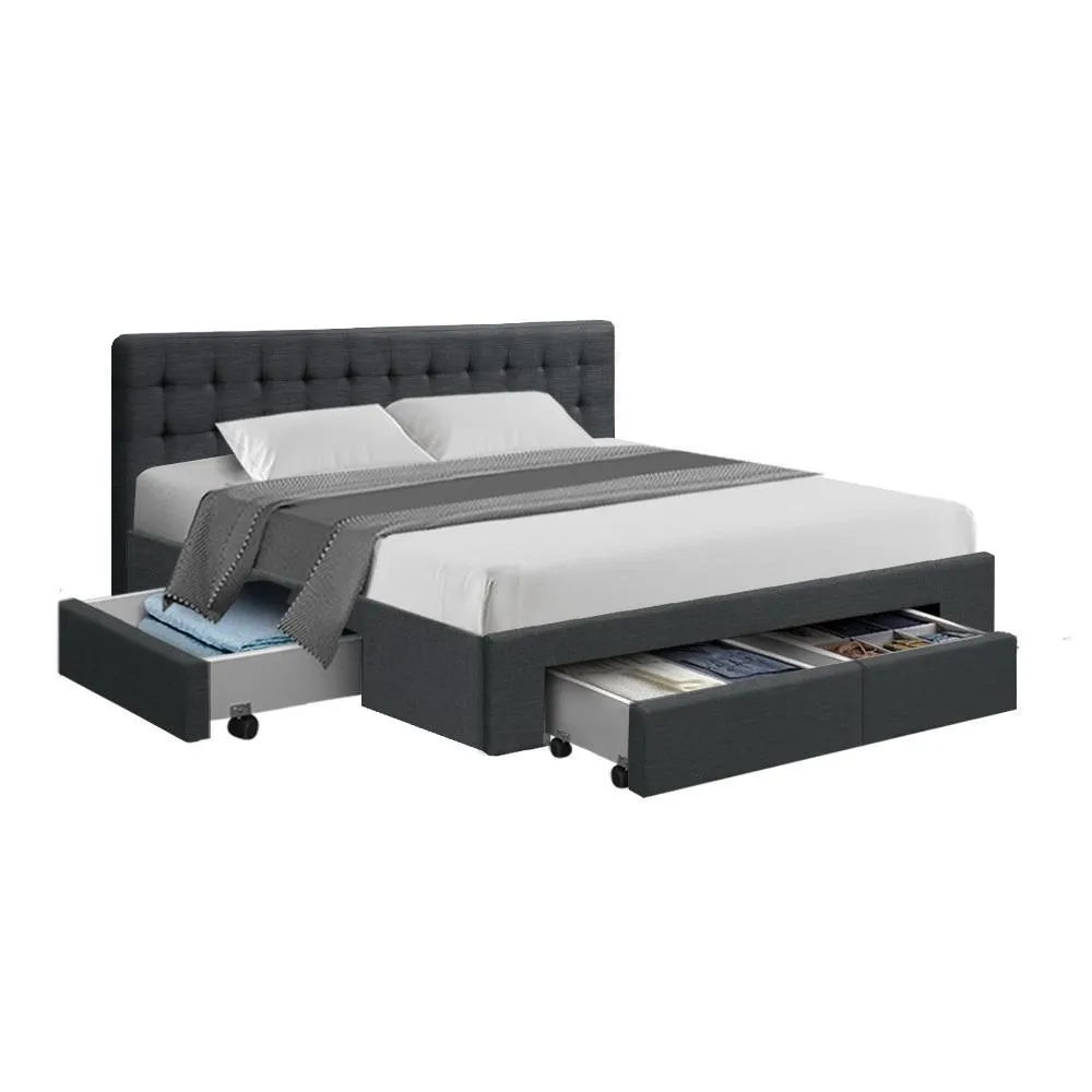 King Premium Package | Trinity Bed Charcoal, Algarve Euro Top Mattress (Medium Firm) & Deluxe Mattress Topper!