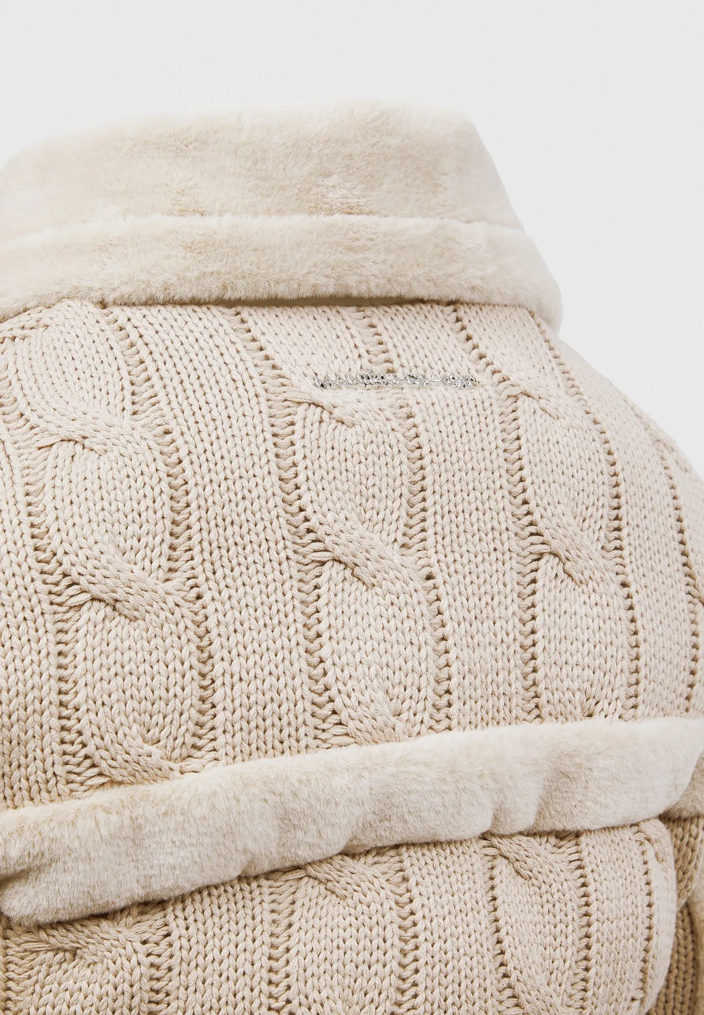 Knit and Plush Puffer Biker Jacket - Beige