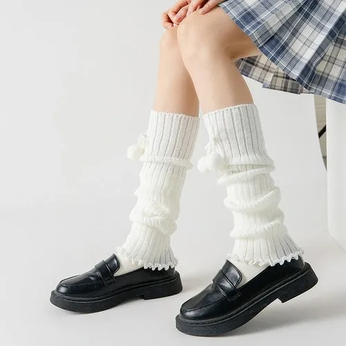 Lolita Long Socks Women's Leg Warmers Knitted Warm Foot Cover White