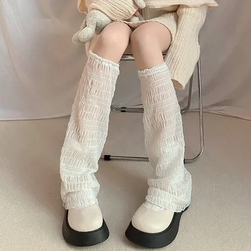 Lolita Long Socks Women's Leg Warmers Knitted Warm Foot Cover White