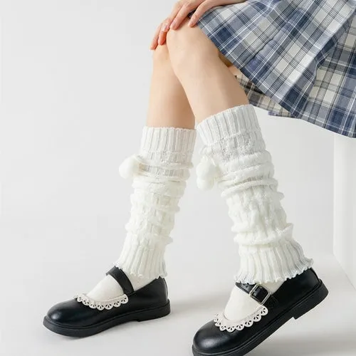 Lolita Long Socks Women's Leg Warmers Knitted Warm Foot Cover White