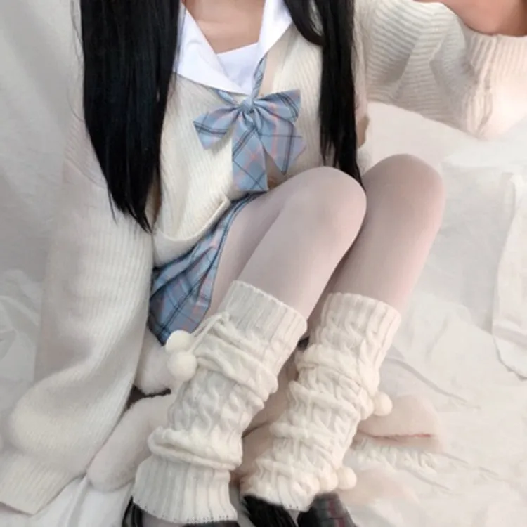 Lolita Long Socks Women's Leg Warmers Knitted Warm Foot Cover White