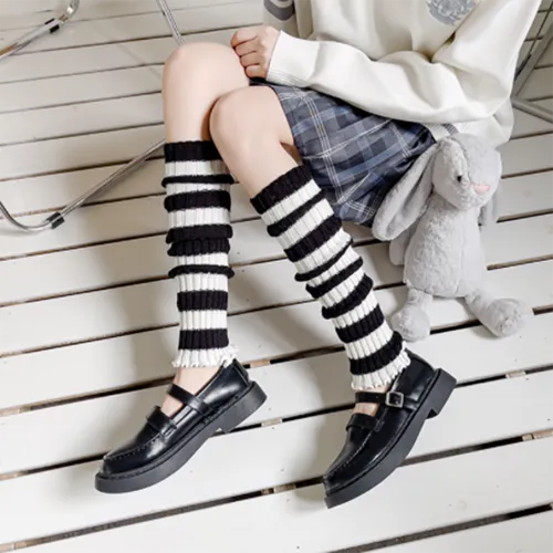 Lolita Long Socks Women's Leg Warmers Knitted Warm Foot Cover White
