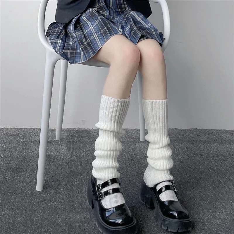 Lolita Long Socks Women's Leg Warmers Knitted Warm Foot Cover White