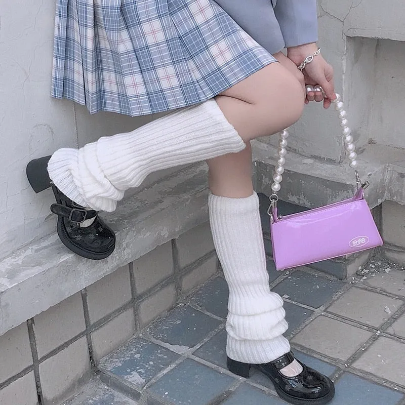 Lolita Long Socks Women's Leg Warmers Knitted Warm Foot Cover White