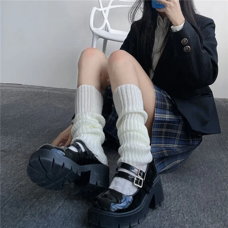 Lolita Long Socks Women's Leg Warmers Knitted Warm Foot Cover White