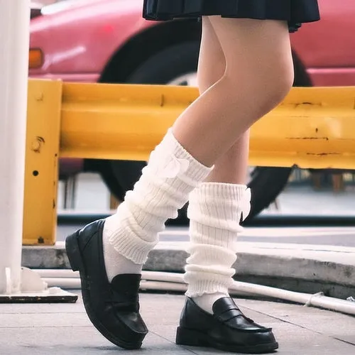 Lolita Long Socks Women's Leg Warmers Knitted Warm Foot Cover White