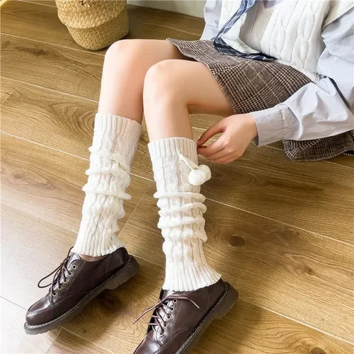 Lolita Long Socks Women's Leg Warmers Knitted Warm Foot Cover White