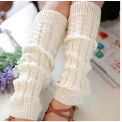 Lolita Long Socks Women's Leg Warmers Knitted Warm Foot Cover White