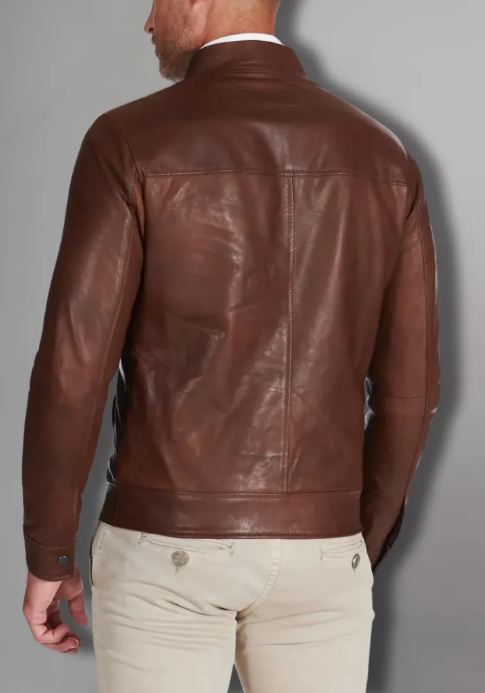 Mens Blue Biker Vintage Cafe Racer Genuine Leather Jacket