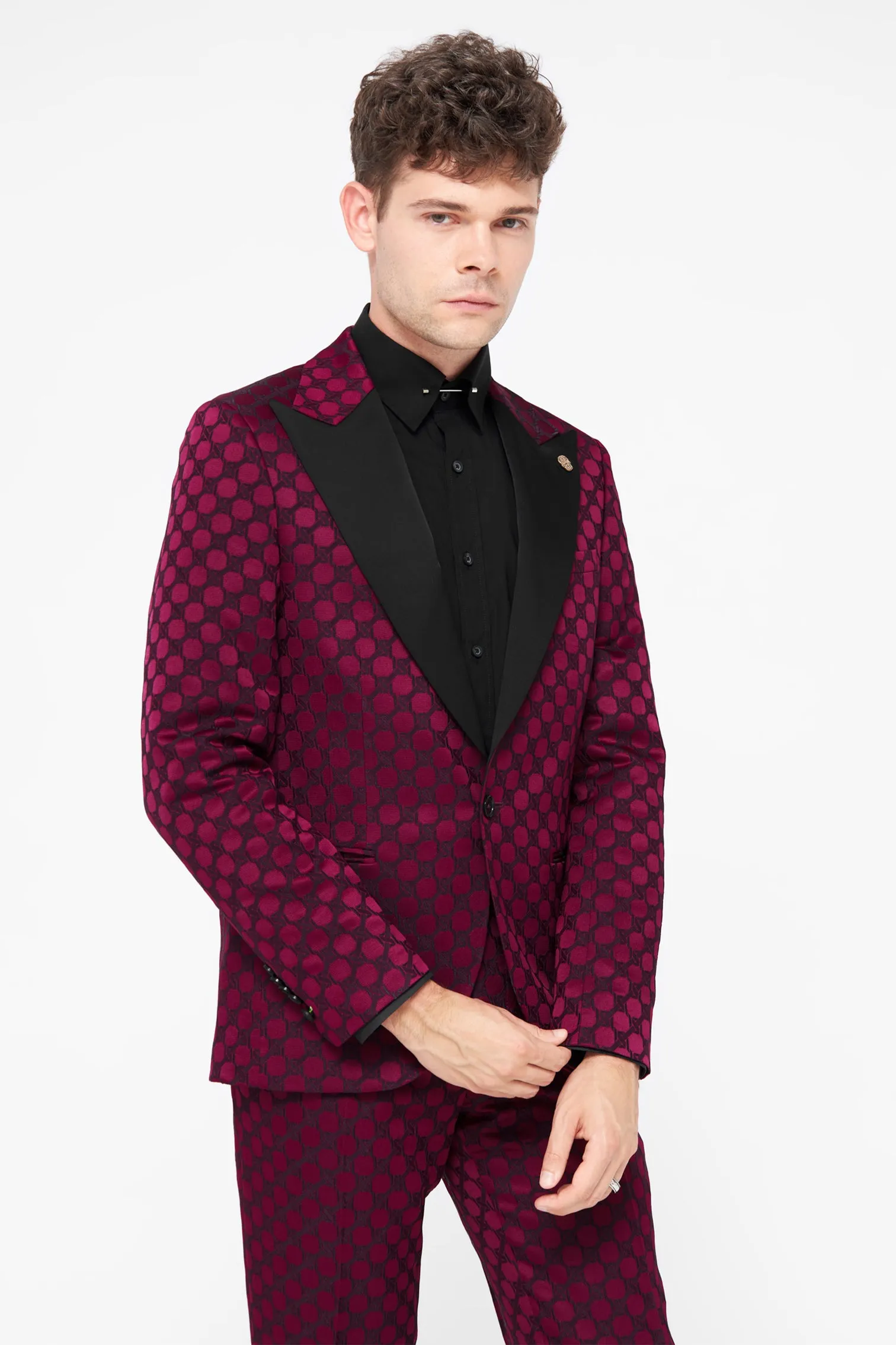 Papatya Slim Fit Burgundy Jacquard Suit