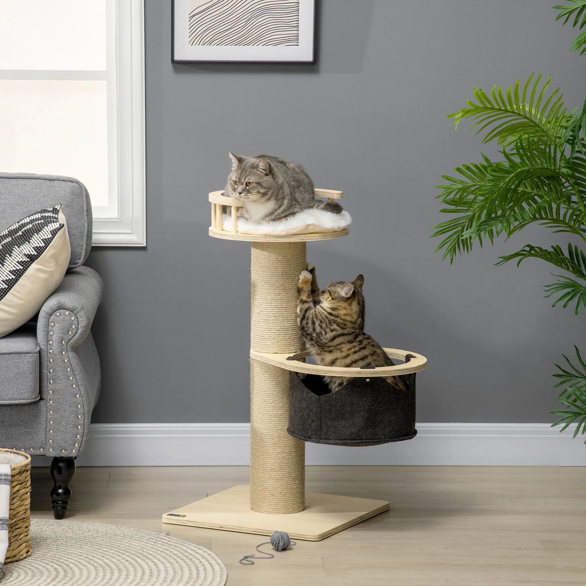 PawHut 84cm Kitty Activity Centre w/ Jute Scratching Post - Natural Finish