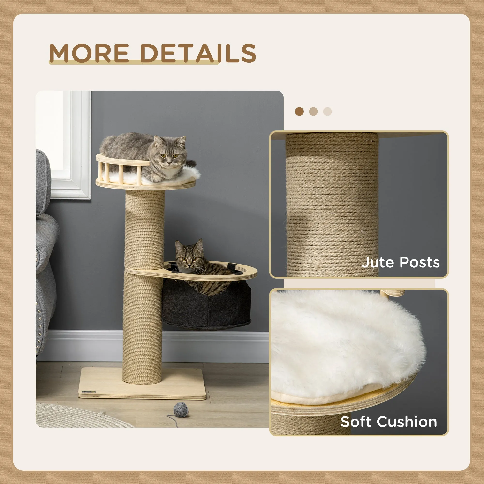 PawHut 84cm Kitty Activity Centre w/ Jute Scratching Post - Natural Finish