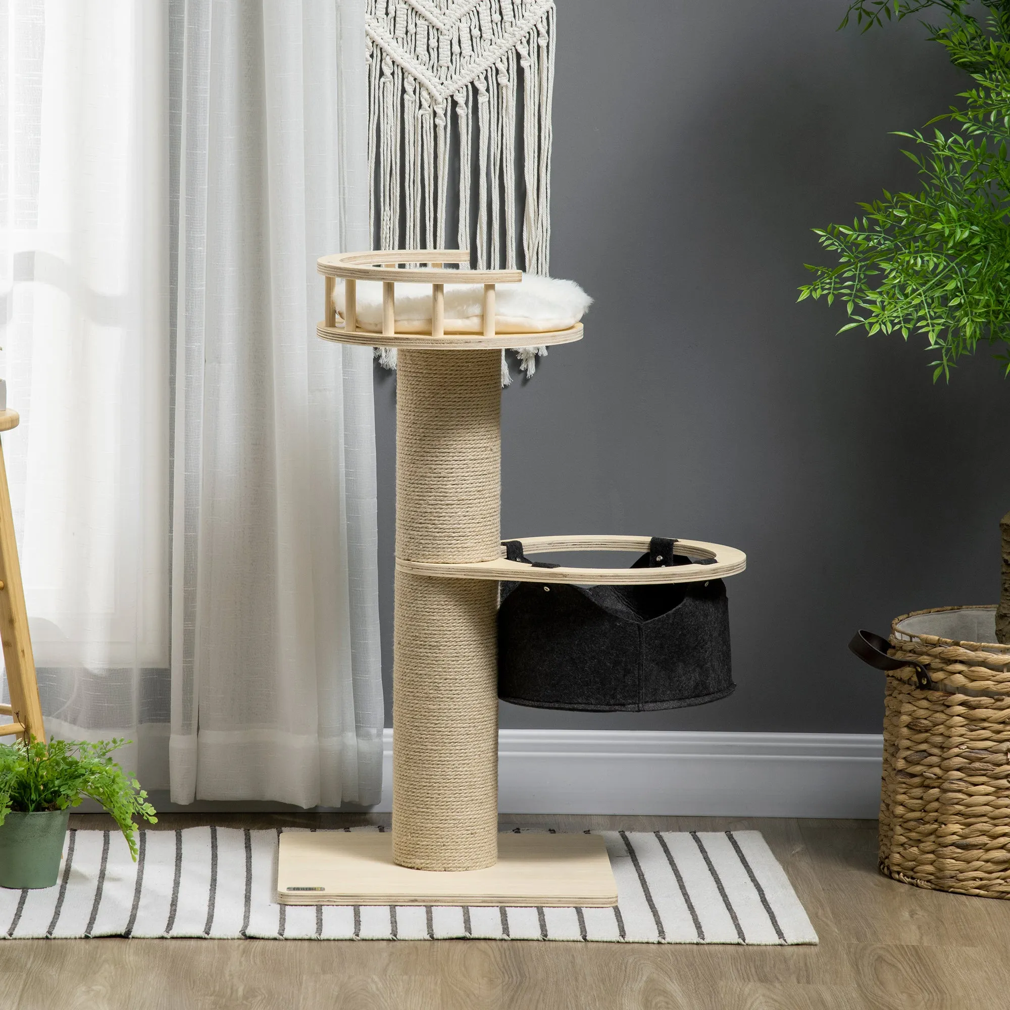 PawHut 84cm Kitty Activity Centre w/ Jute Scratching Post - Natural Finish