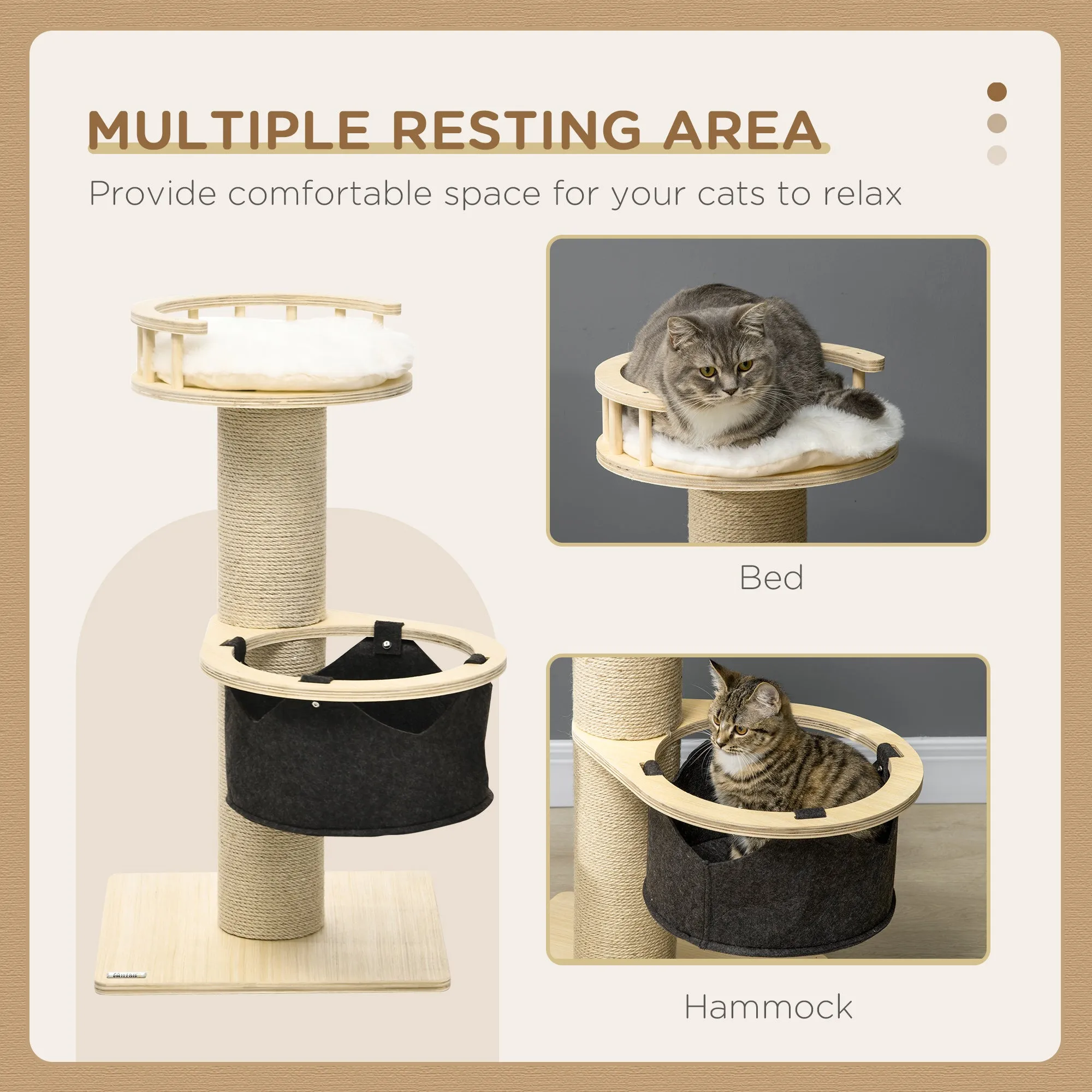 PawHut 84cm Kitty Activity Centre w/ Jute Scratching Post - Natural Finish