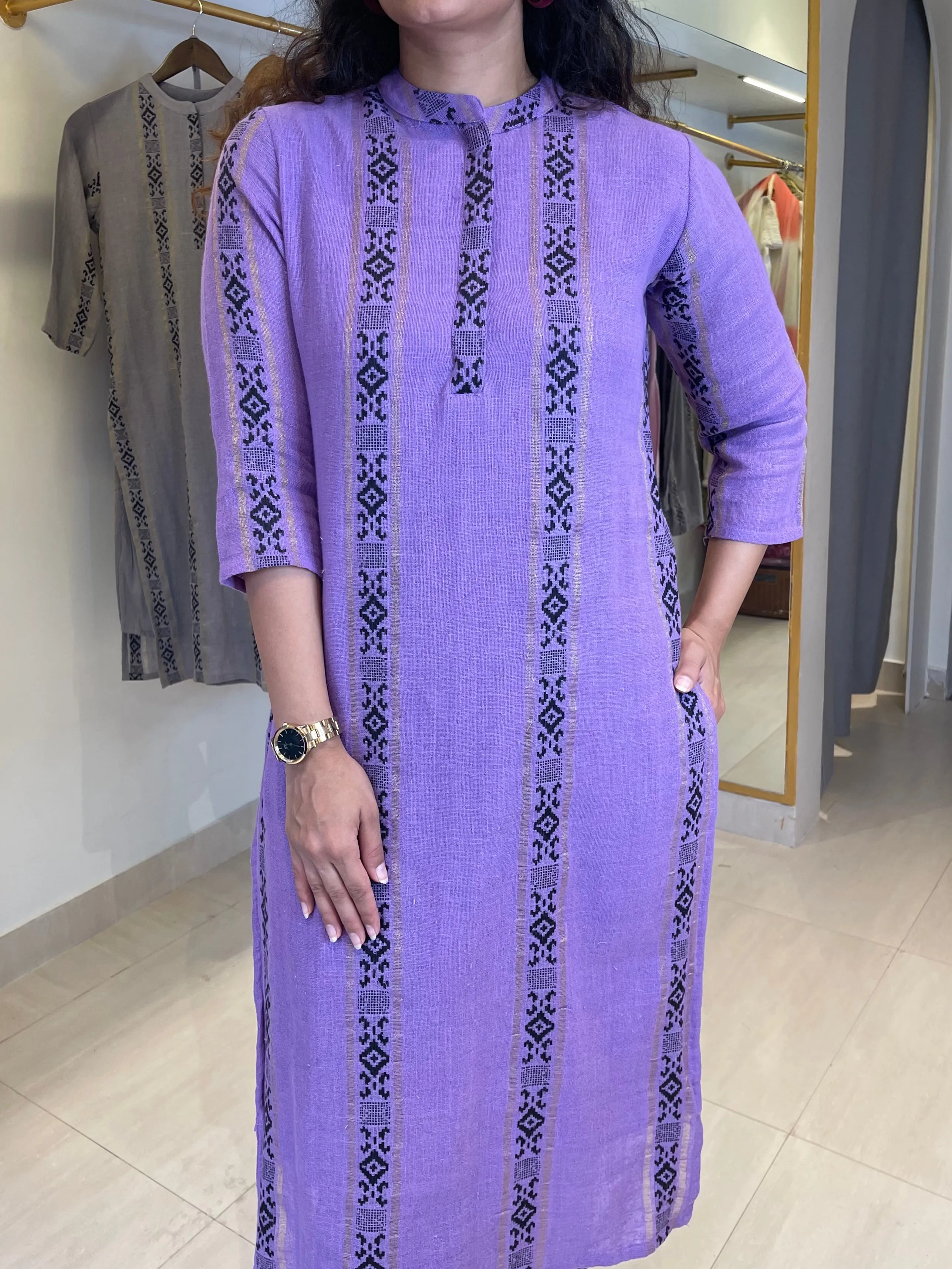 Purple handloom Cotton kurta set