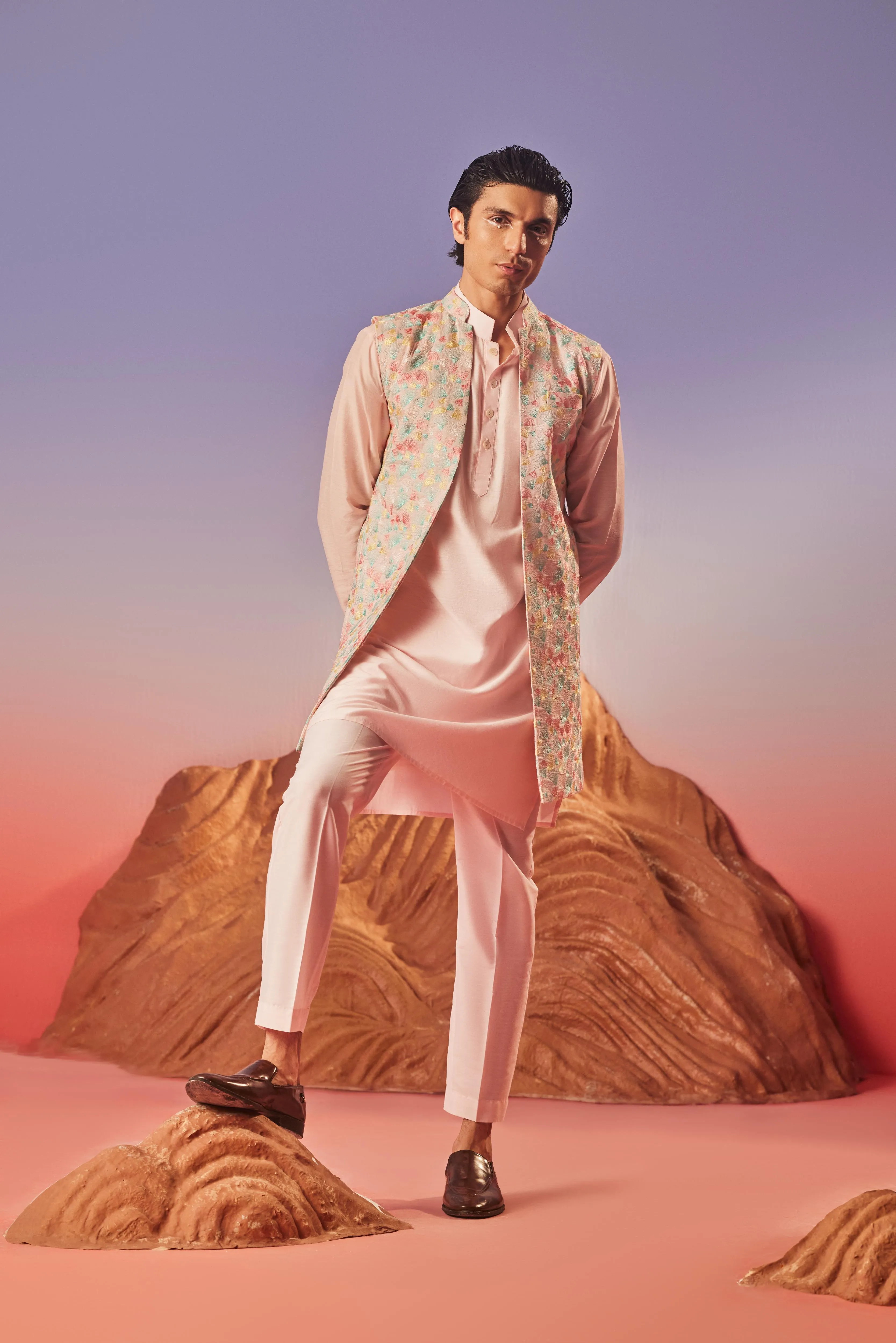 Seher - Silk Embroidery Nehru Jacket Set