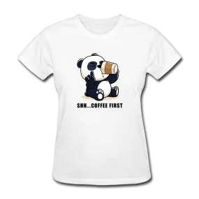 Shh.. Coffee First Panda Women's Funny T-Shirt (Light Colors)
