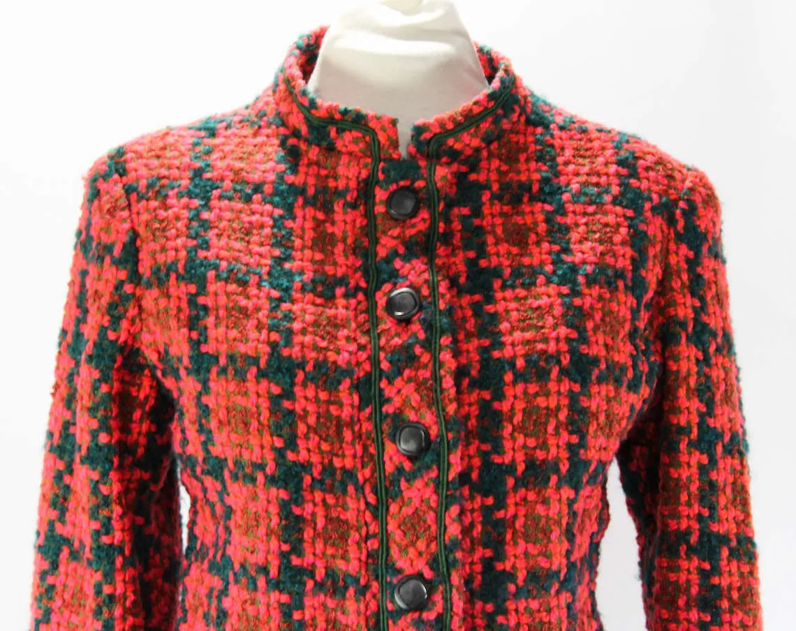 Size 10 Tweed Jacket - Late 1950s Coral Orange & Navy Boucle Wool Blazer - Medium - 50s 60s Mid Century Chic - Ladies Who Lunch - Bust 36