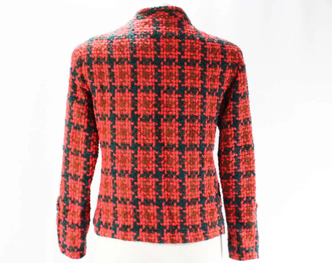 Size 10 Tweed Jacket - Late 1950s Coral Orange & Navy Boucle Wool Blazer - Medium - 50s 60s Mid Century Chic - Ladies Who Lunch - Bust 36