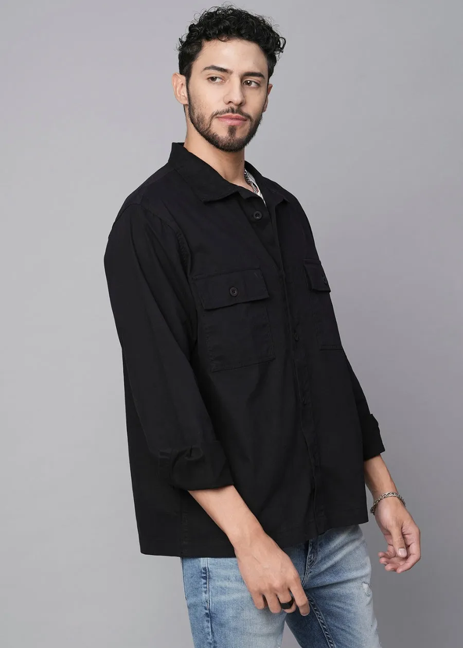 Solid Men Shacket - Black