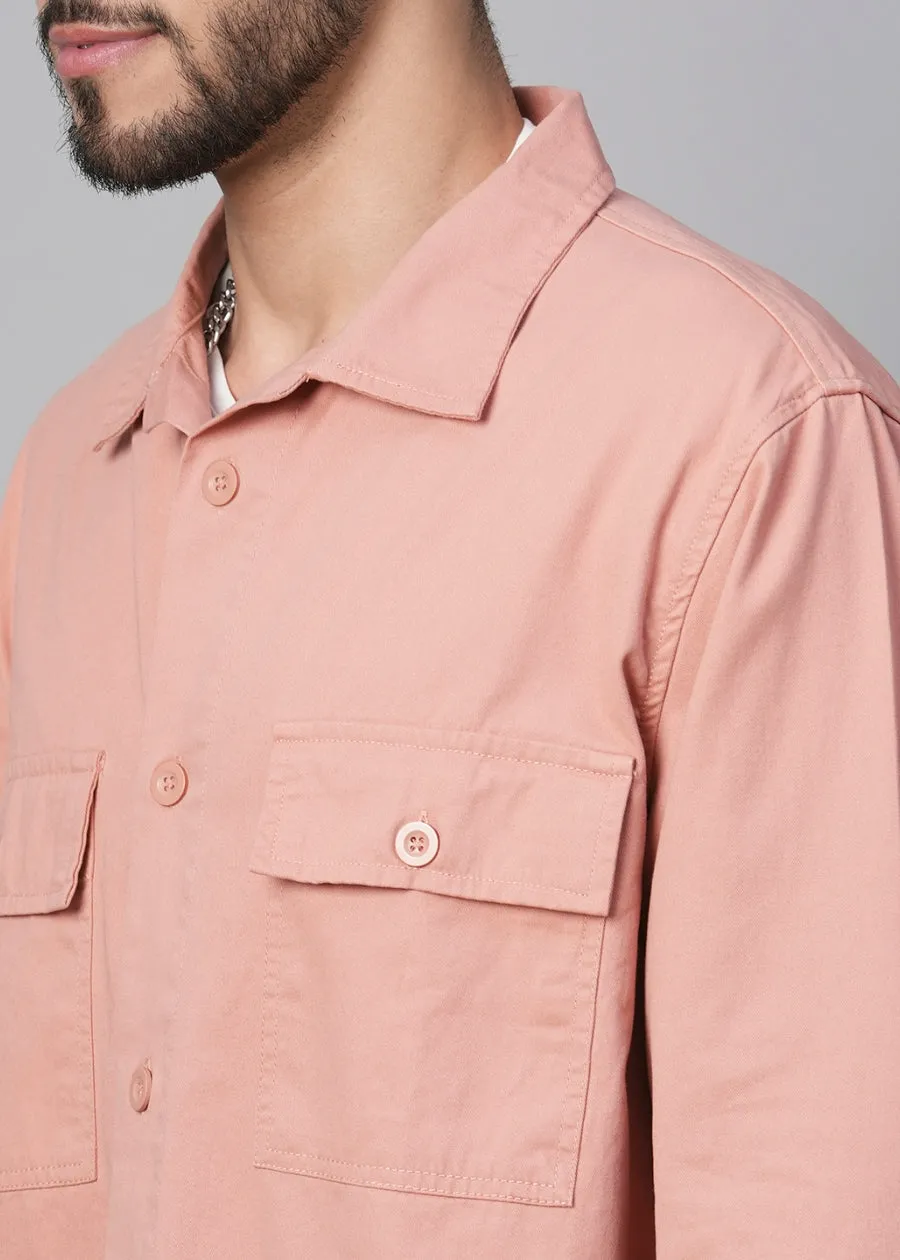 Solid Mens Shacket - Salmon Pink