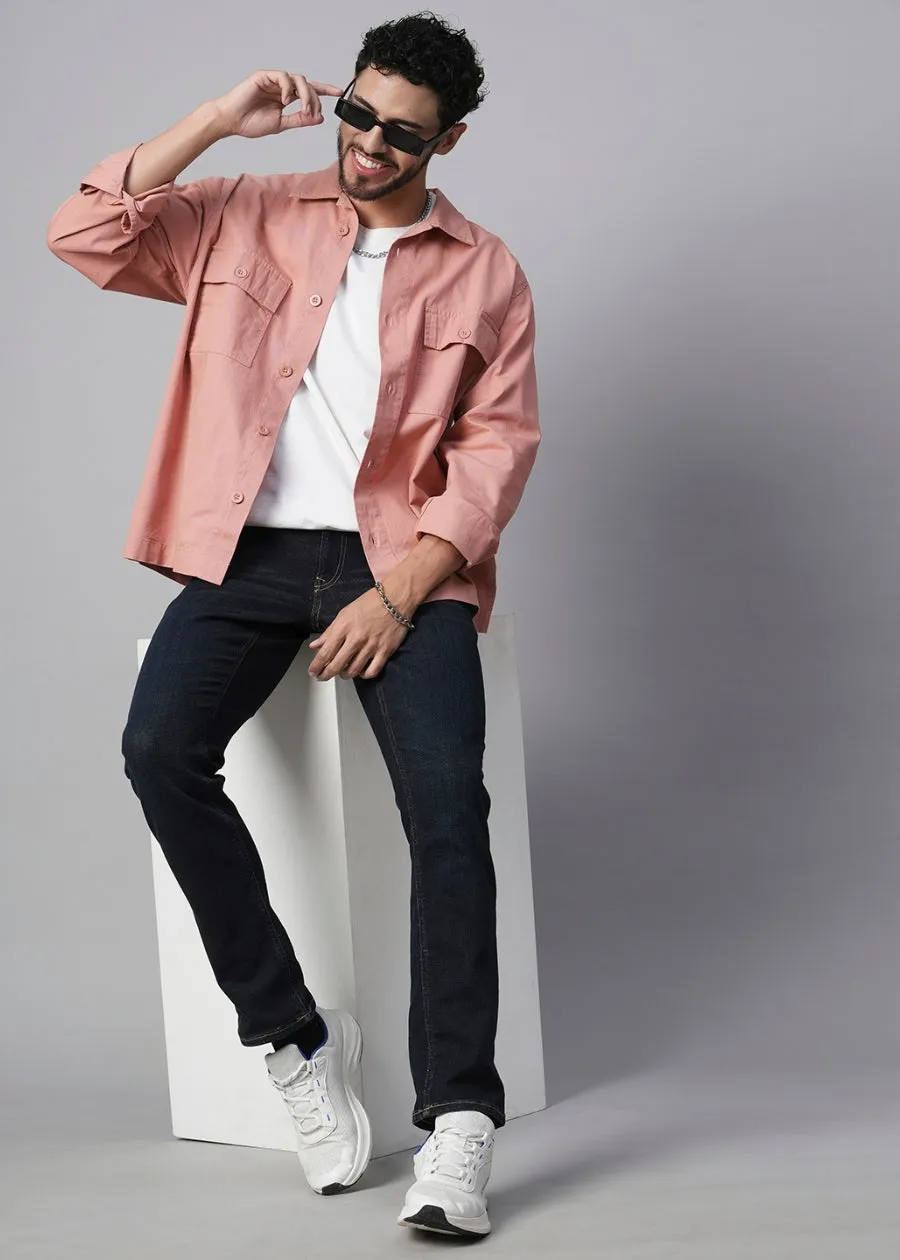 Solid Mens Shacket - Salmon Pink