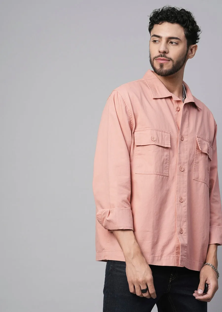 Solid Mens Shacket - Salmon Pink