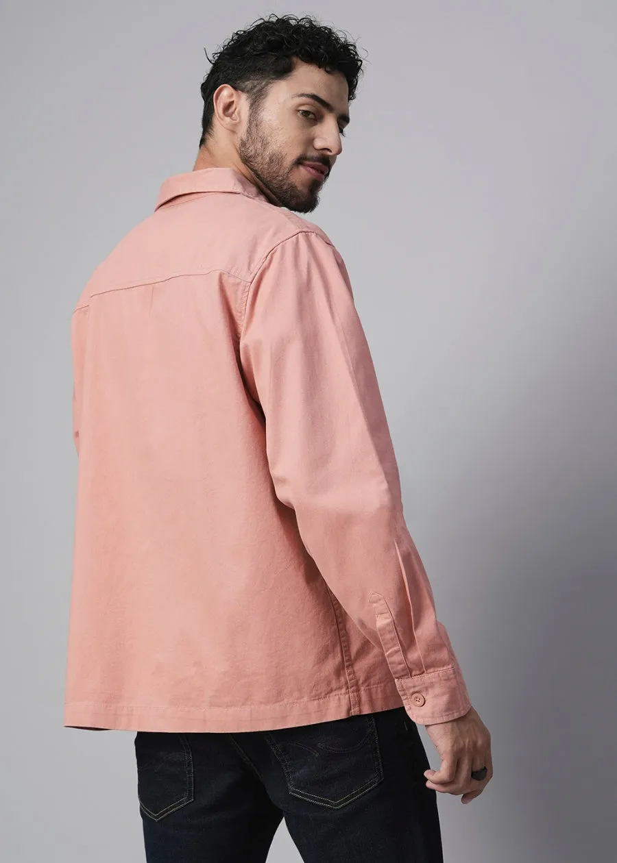 Solid Mens Shacket - Salmon Pink