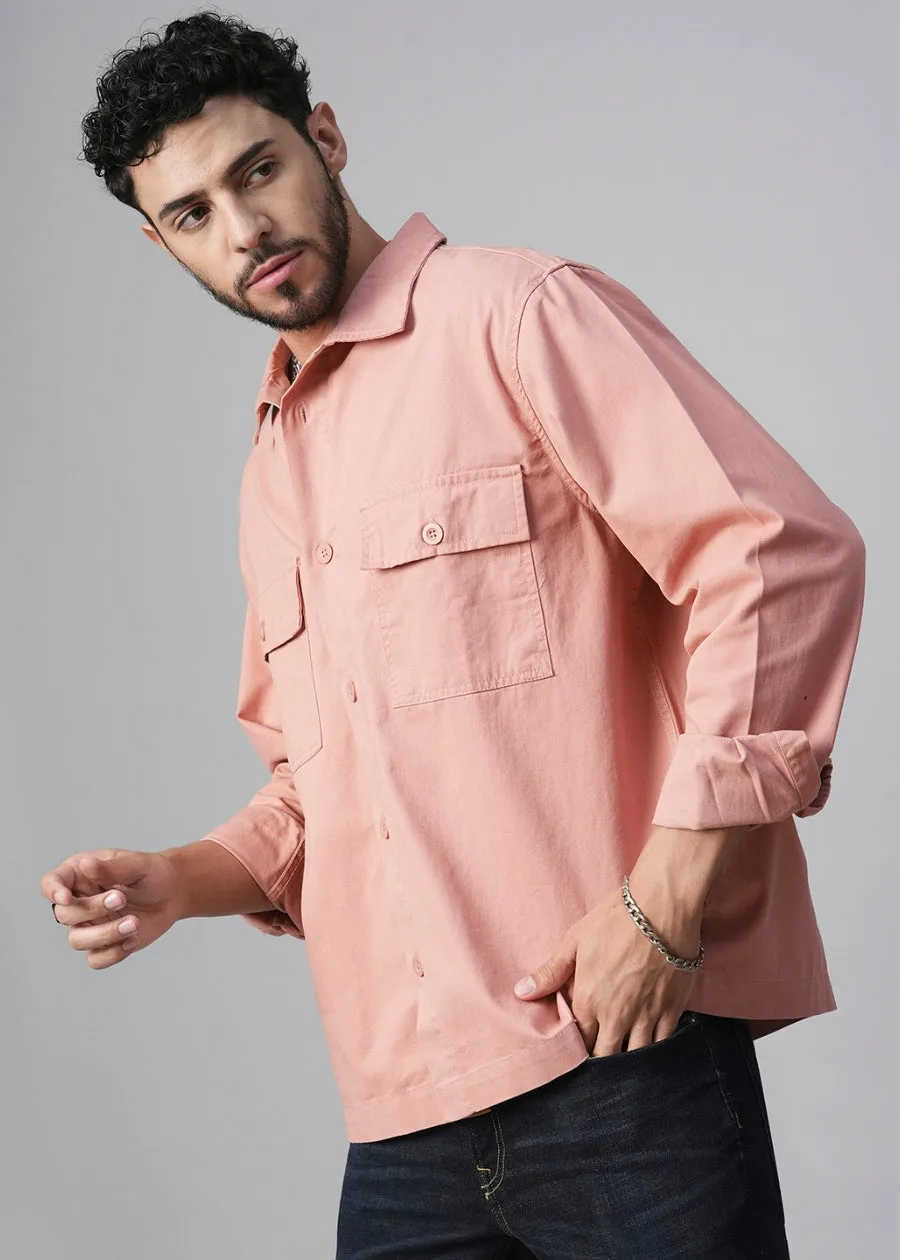 Solid Mens Shacket - Salmon Pink