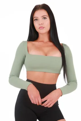 Square Neck Mira crop top Long sleeve- Blue