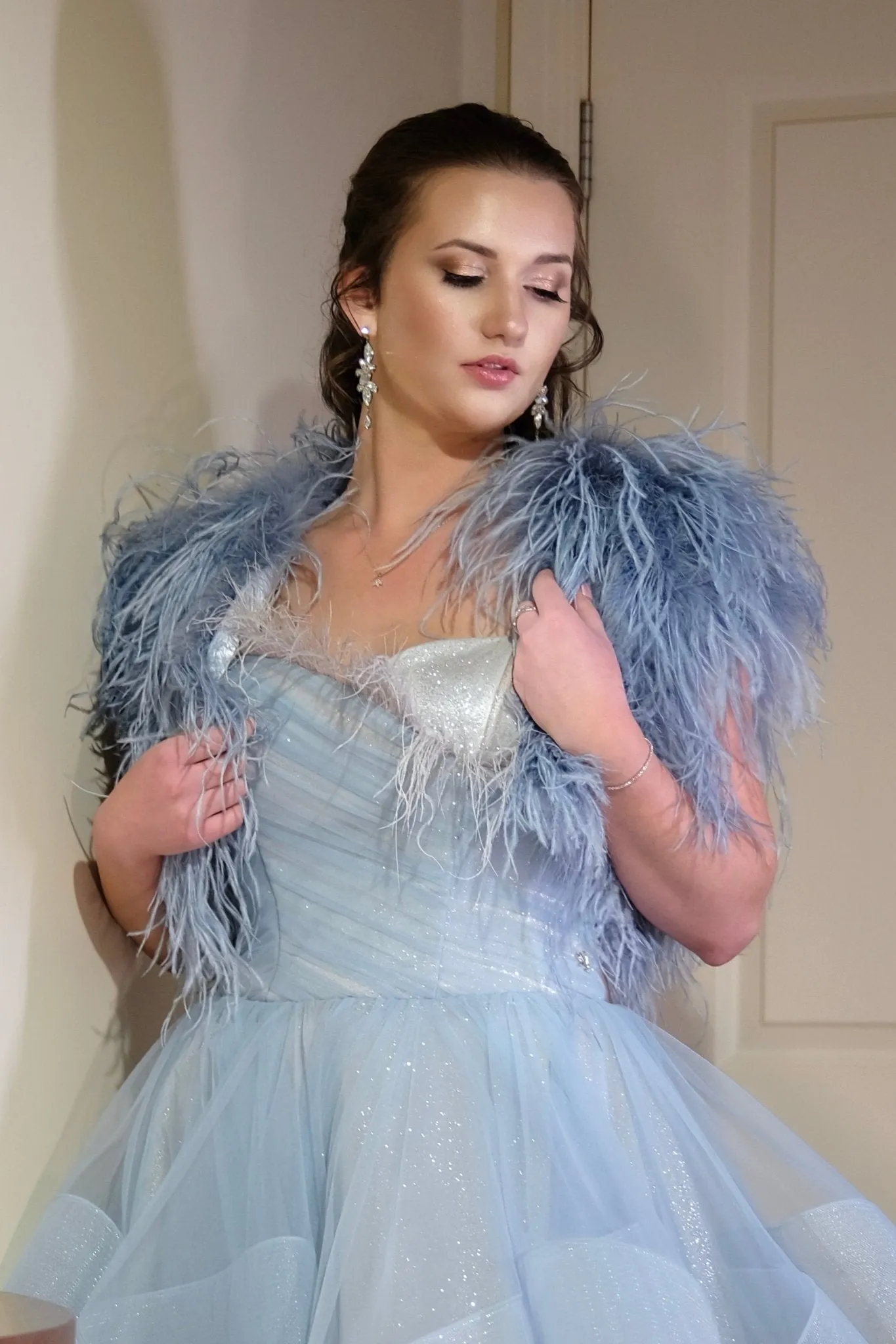 Steel Blue Ostrich Feather Bolero