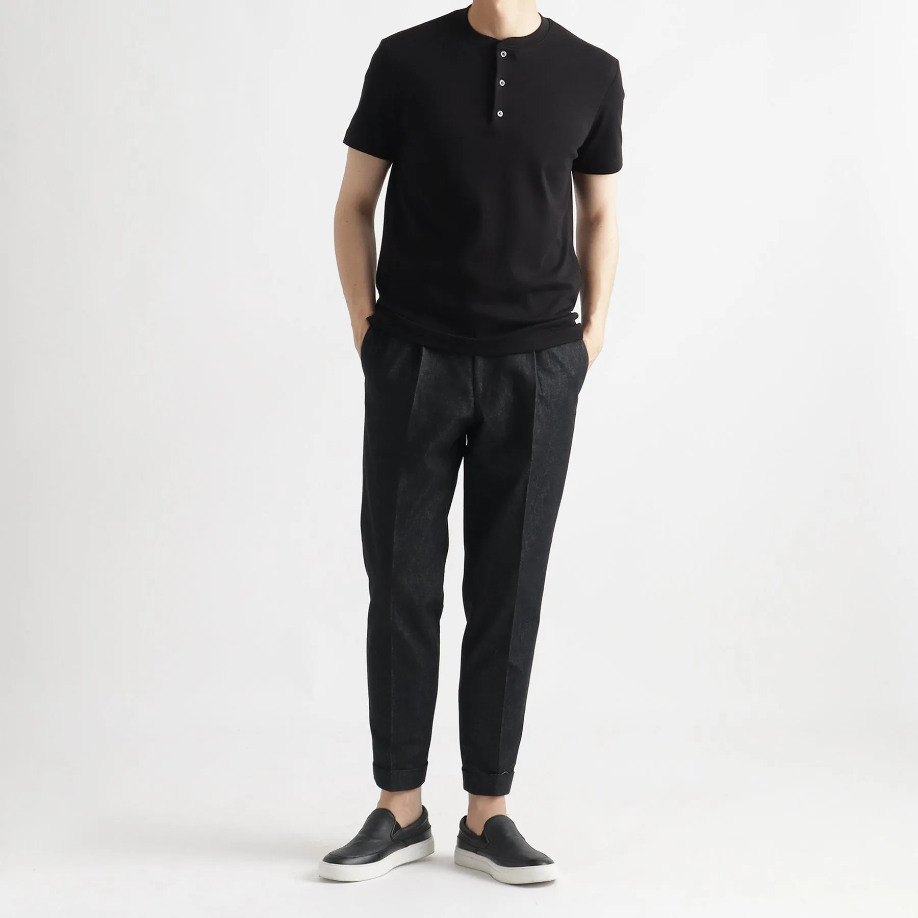 Tailored Henley Neck T-shirt Color: Black