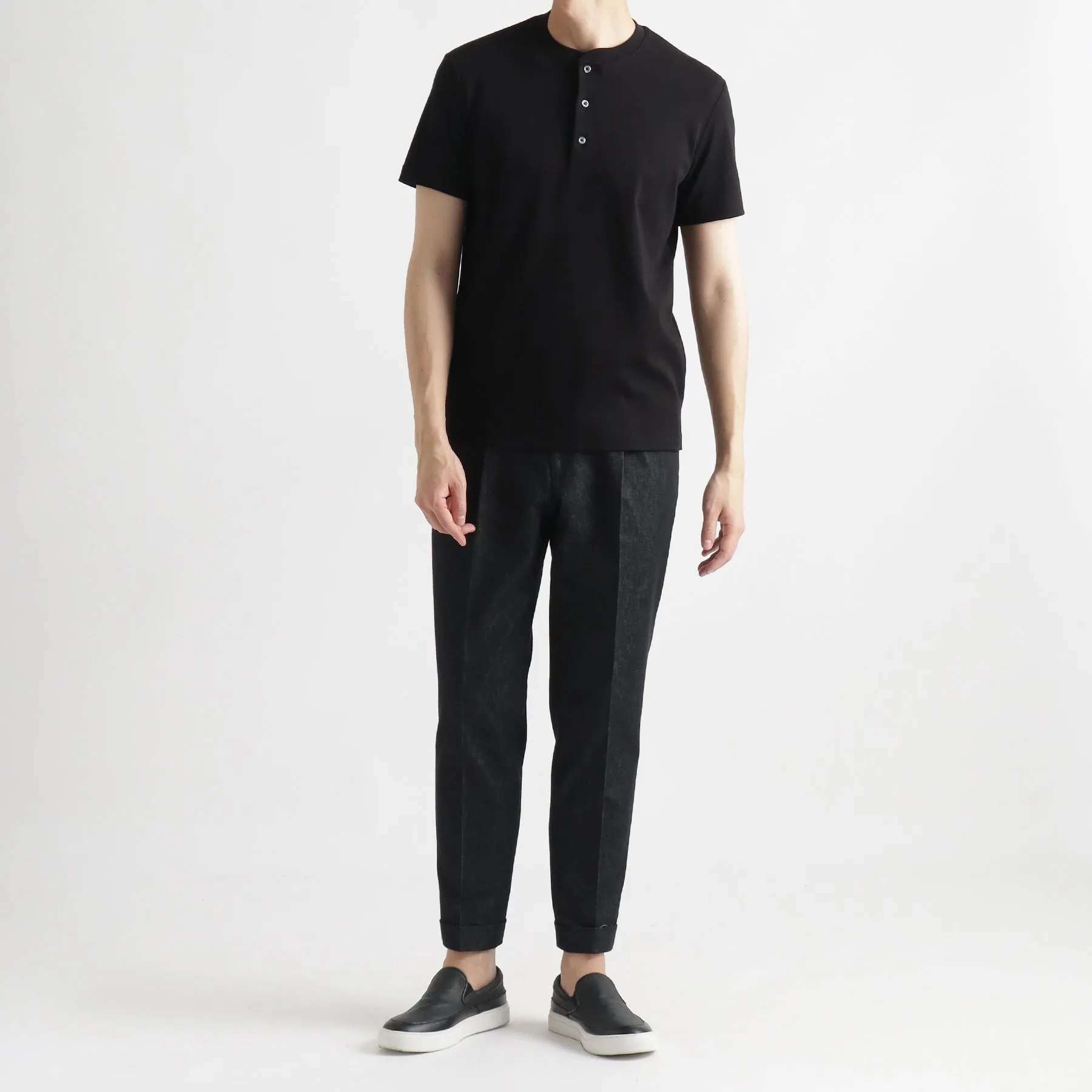 Tailored Henley Neck T-shirt Color: Black