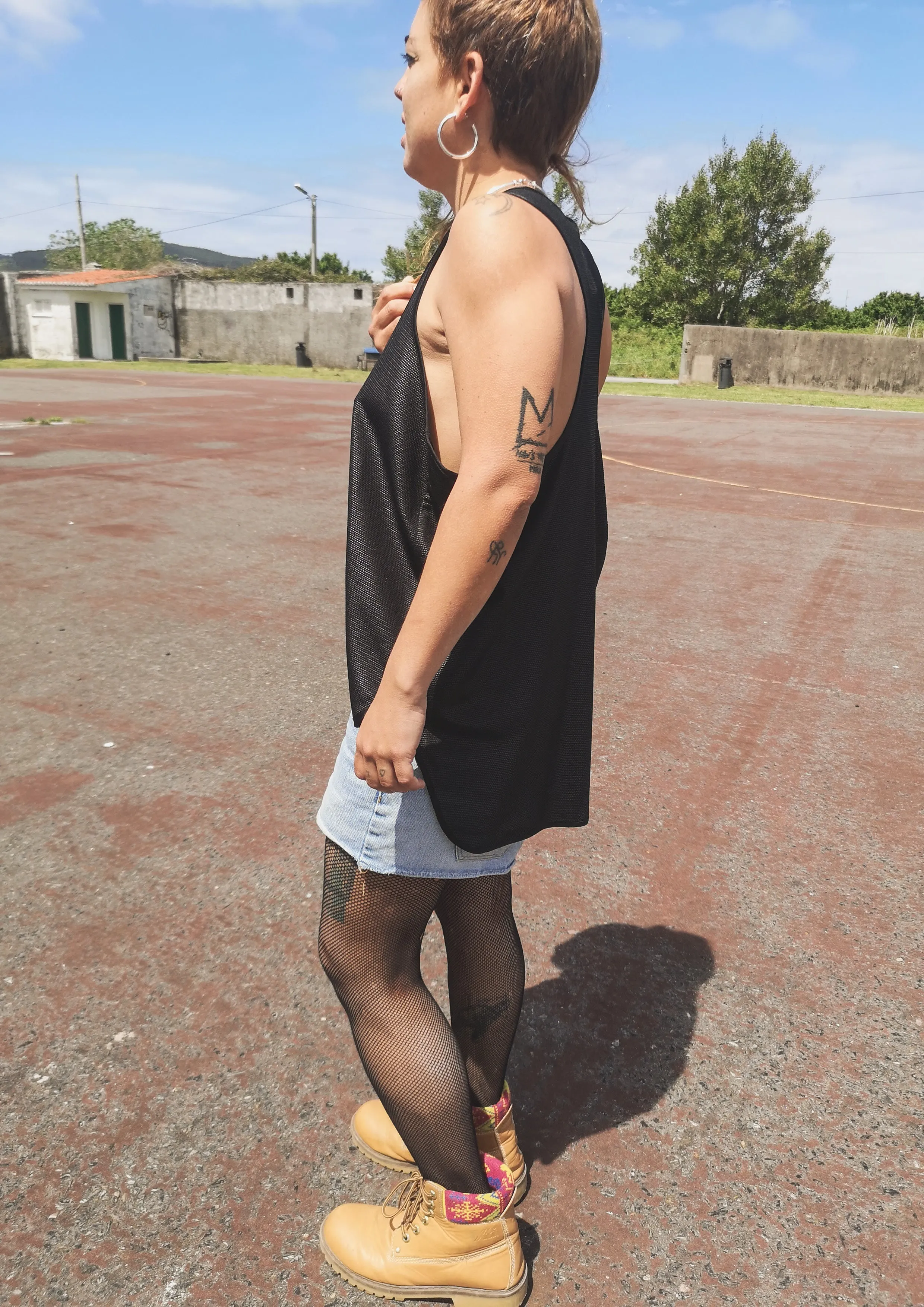 TANK TOP - FANCY TECH LACES STRETCH black