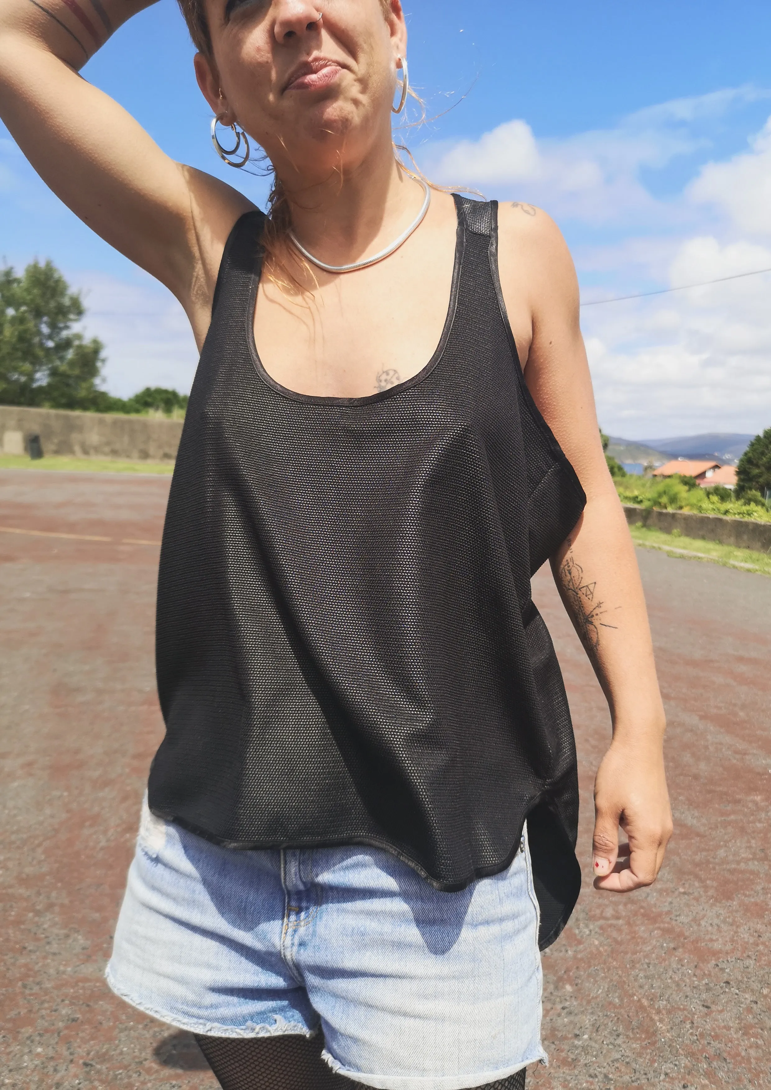 TANK TOP - FANCY TECH LACES STRETCH black