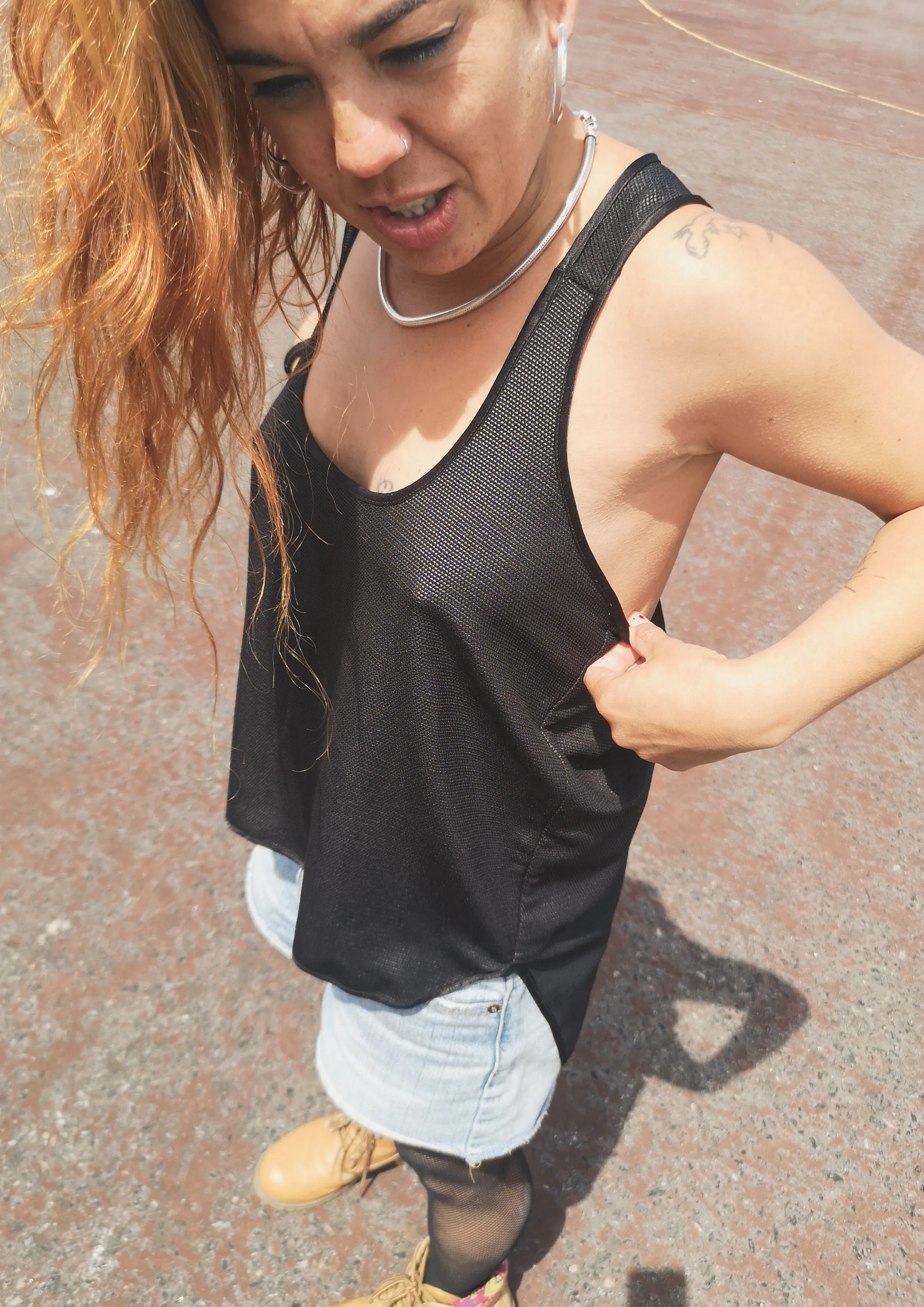 TANK TOP - FANCY TECH LACES STRETCH black