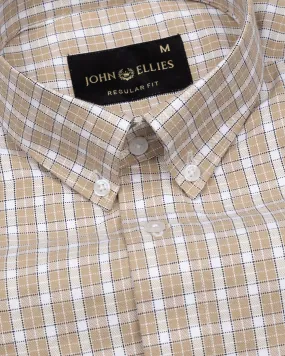 Tauris Khaki Brown Checked Button Down Cotton Shirt